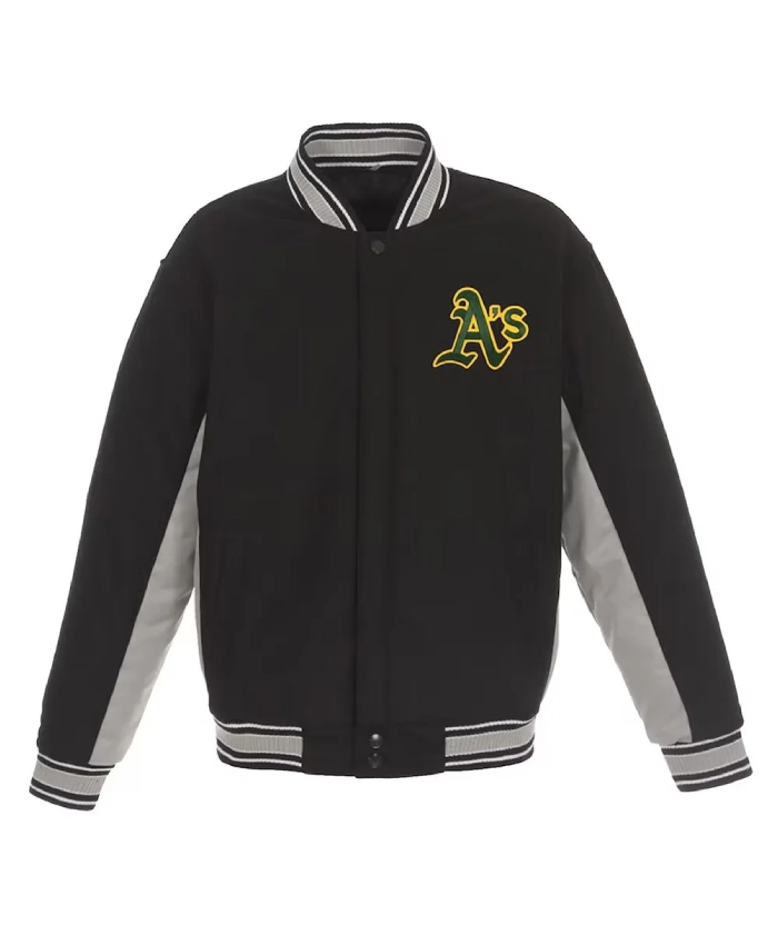 Oakland Athletics Accent Black and Gray Wool Varsity Jacket Oakland Athletics Accent Black and Gray Wool Varsity Jacket