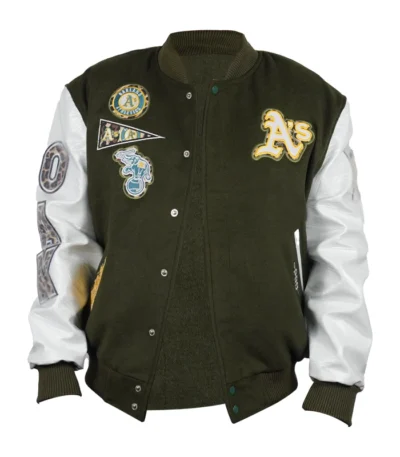Oakland Athletics Animal Print Wool/Leather Varsity Jacket