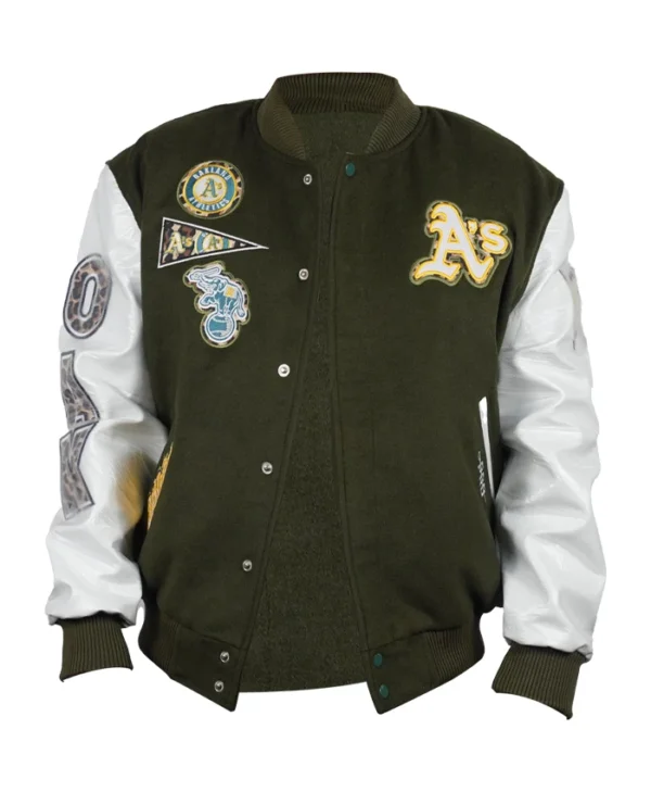 Oakland Athletics Animal Print Wool/Leather Varsity Jacket