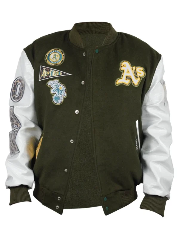 Oakland Athletics Animal Print Wool/Leather Varsity Jacket