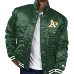 Oakland Athletics Green Silver Tab Trucker Satin Jacket