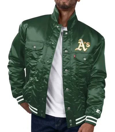 Oakland Athletics Green Silver Tab Trucker Satin Jacket
