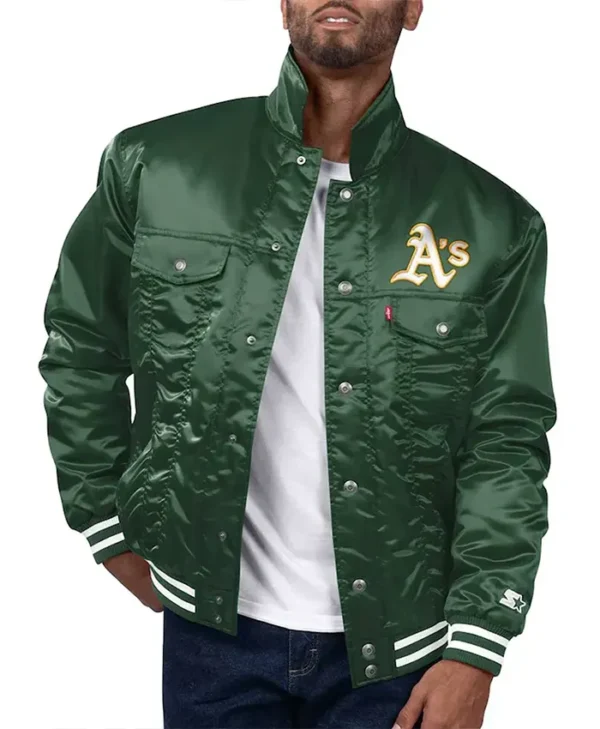 Oakland Athletics Green Silver Tab Trucker Satin Jacket