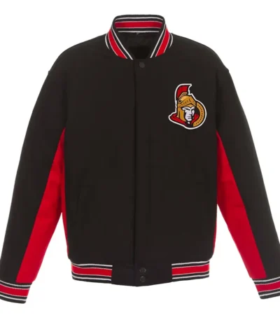 Ottawa Senators Accent Black-Red Varsity Wool Poly-Twill Jacket