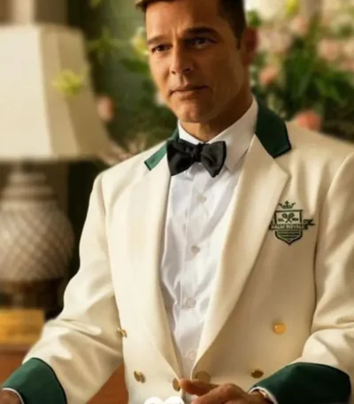 Palm Royale Ricky Martin White Cropped Blazer