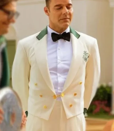 Palm Royale Ricky Martin White Cropped Blazer