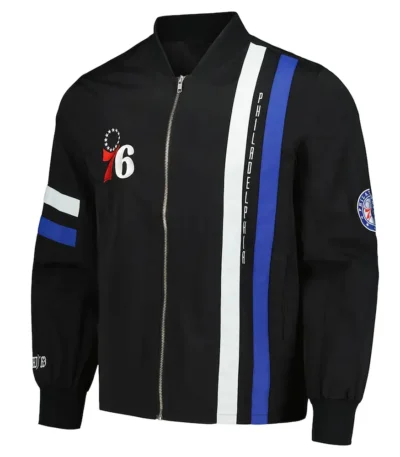 Philadelphia 76ers Black Stitch Applique Bomber Jacket