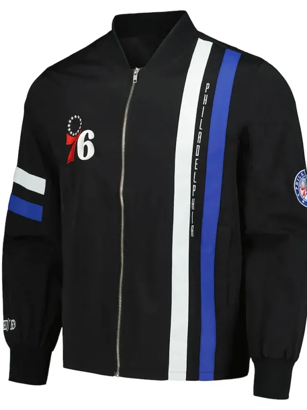 Philadelphia 76ers Black Stitch Applique Bomber Jacket