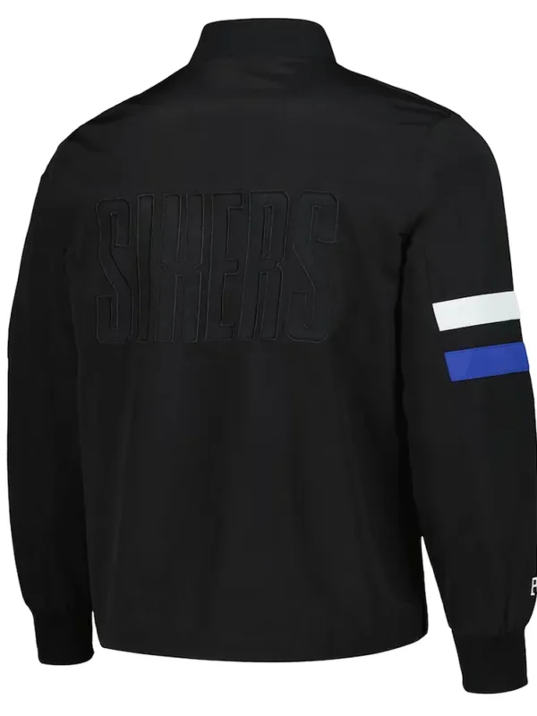 Philadelphia 76ers Black Stitch Applique Bomber Jacket