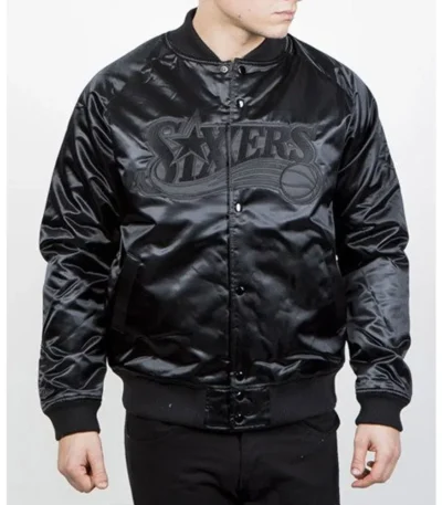 Philadelphia 76ers Black Tonal Satin Jacket