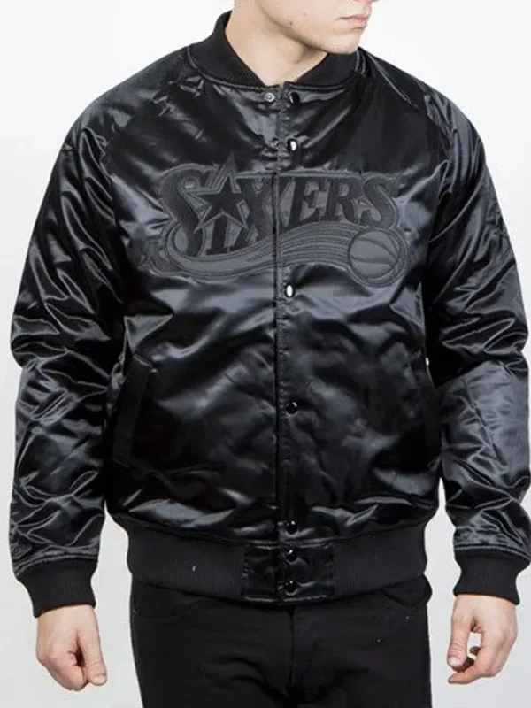 Philadelphia 76ers Black Tonal Satin Jacket