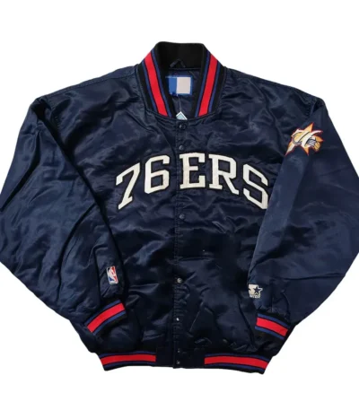 Philadelphia 76ers Bomber Navy Satin Jacket