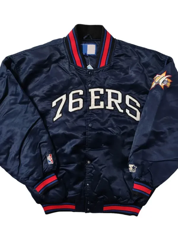 Philadelphia 76ers Bomber Navy Satin Jacket