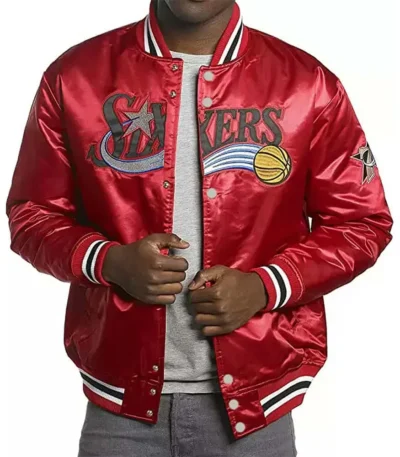 Philadelphia 76ers College Red Satin Jacket