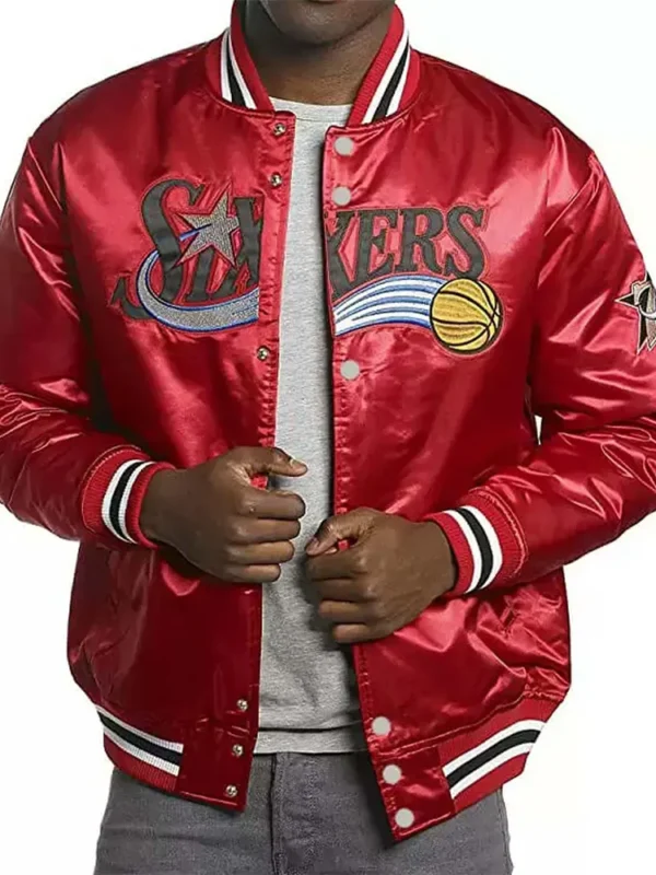 Philadelphia 76ers College Red Satin Jacket