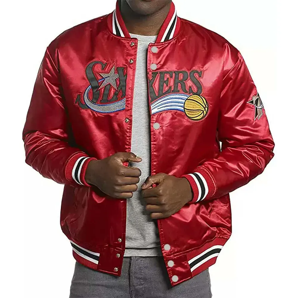 Philadelphia 76ers College Red Satin Jacket Philadelphia 76ers College Red Satin Jacket
