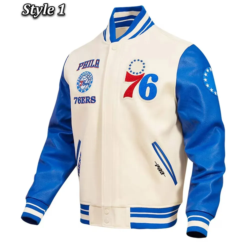 Philadelphia 76ers Cream Retro Classic Varsity Jacket Philadelphia 76ers Cream Retro Classic Varsity Jacket