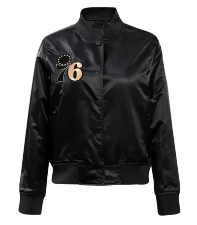 Philadelphia 76ers Glam Black Varsity Satin Jacket