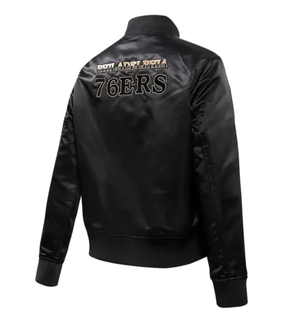 Philadelphia 76ers Glam Black Varsity Satin Jacket