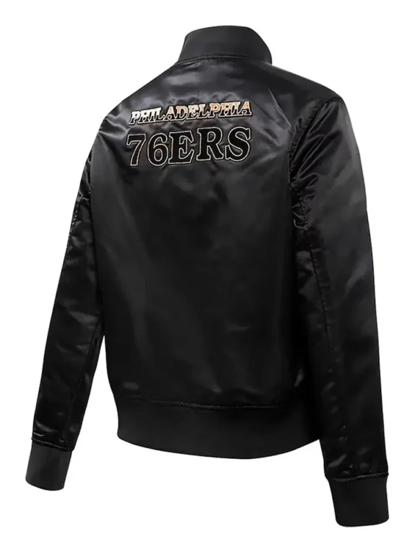 Philadelphia 76ers Glam Black Varsity Satin Jacket