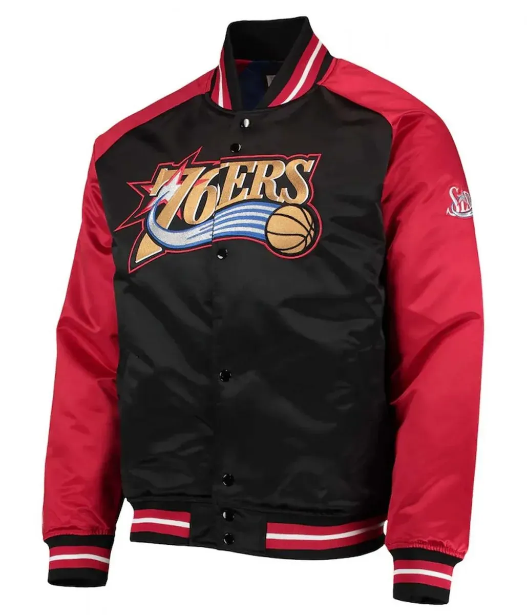 Philadelphia 76ers Hardwood Classics Reload 3.0 Black/Red Satin Jacket Philadelphia 76ers Hardwood Classics Reload 3.0 Black/Red Satin Jacket