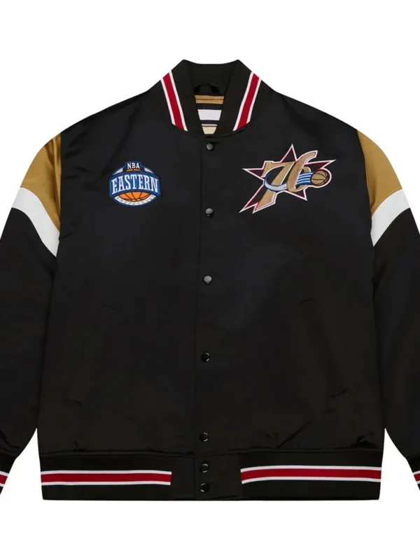 Philadelphia 76ers Heavyweight Black Satin Jacket