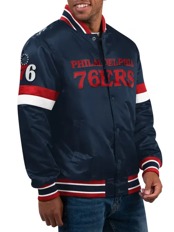Philadelphia 76ers Home Game Navy Satin Jacket