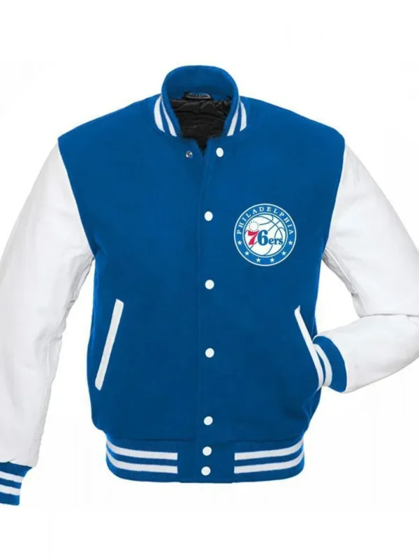 Philadelphia 76ers Letterman Blue and White Jacket