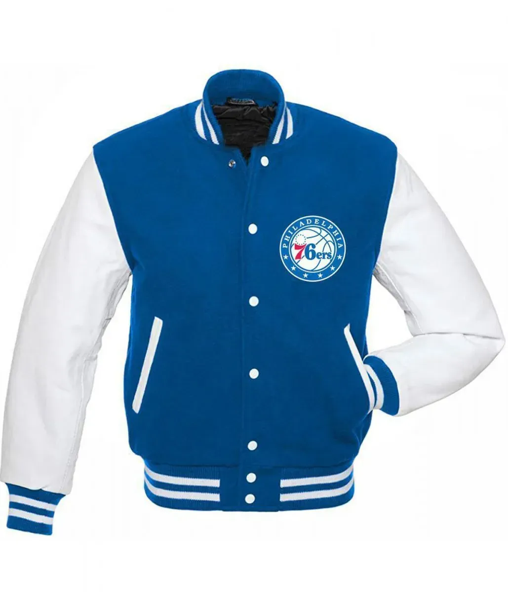 Philadelphia 76ers Letterman Blue and White Jacket Philadelphia 76ers Letterman Blue and White Jacket