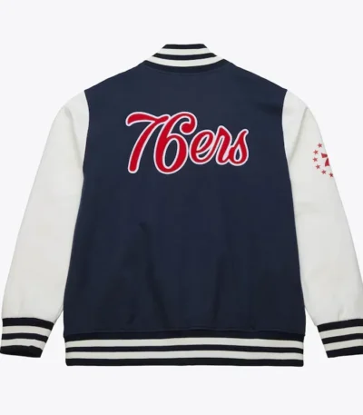 Philadelphia 76ers Navy and White Fleece Varsity Jacket