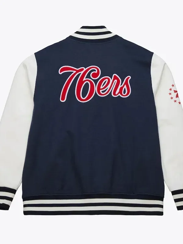 Philadelphia 76ers Navy and White Fleece Varsity Jacket