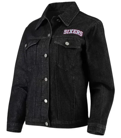 Philadelphia 76ers Patch Black Denim Button-Up Jacket