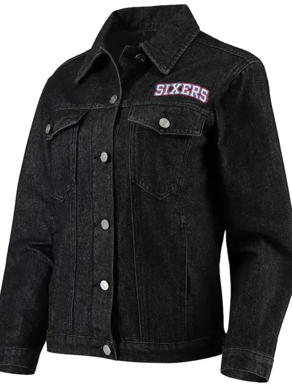 Philadelphia 76ers Patch Black Denim Button-Up Jacket