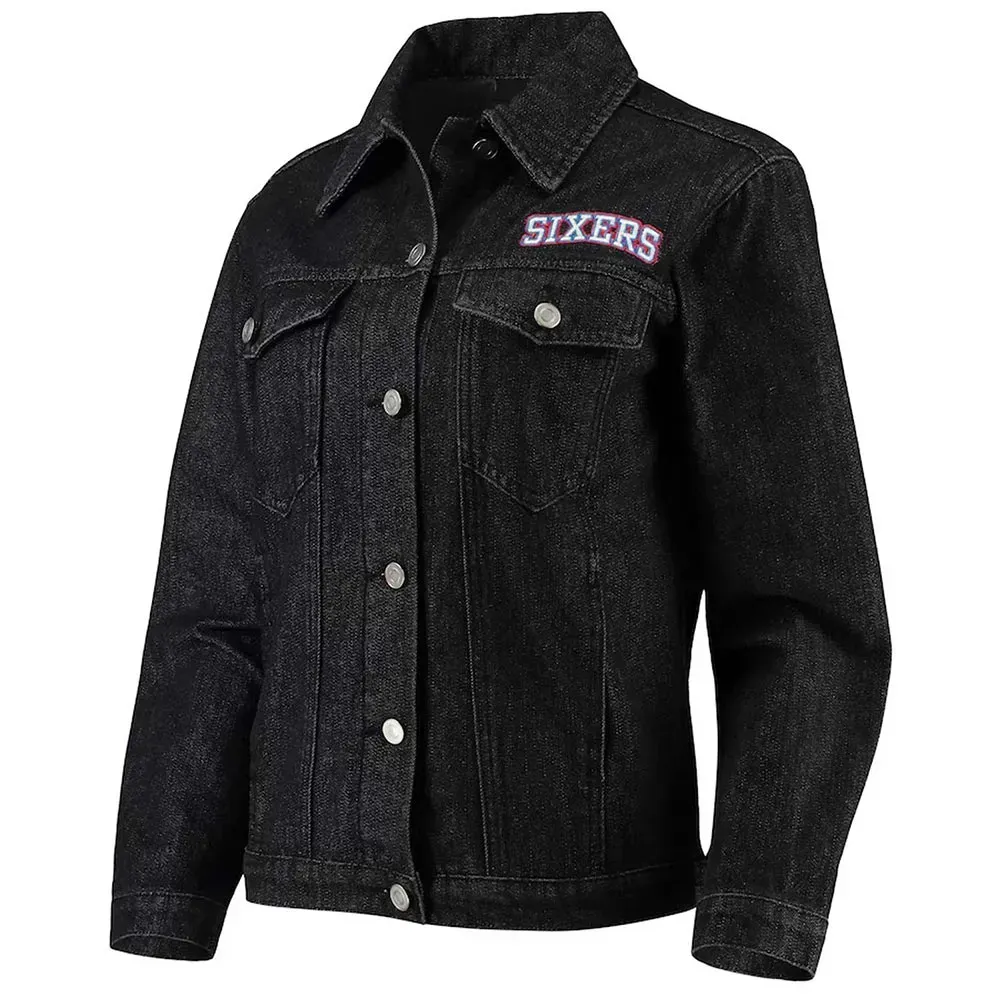Philadelphia 76ers Patch Black Denim Button-Up Jacket Philadelphia 76ers Patch Black Denim Button-Up Jacket
