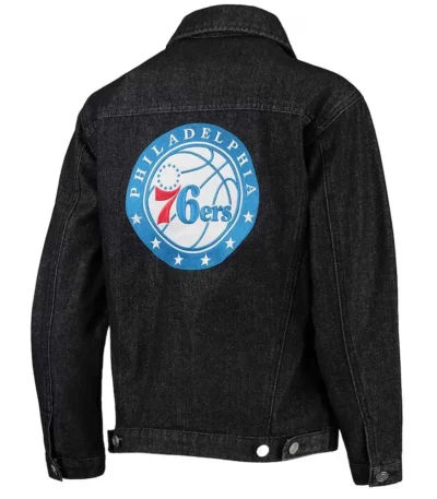 Philadelphia 76ers Patch Black Denim Button-Up Jacket