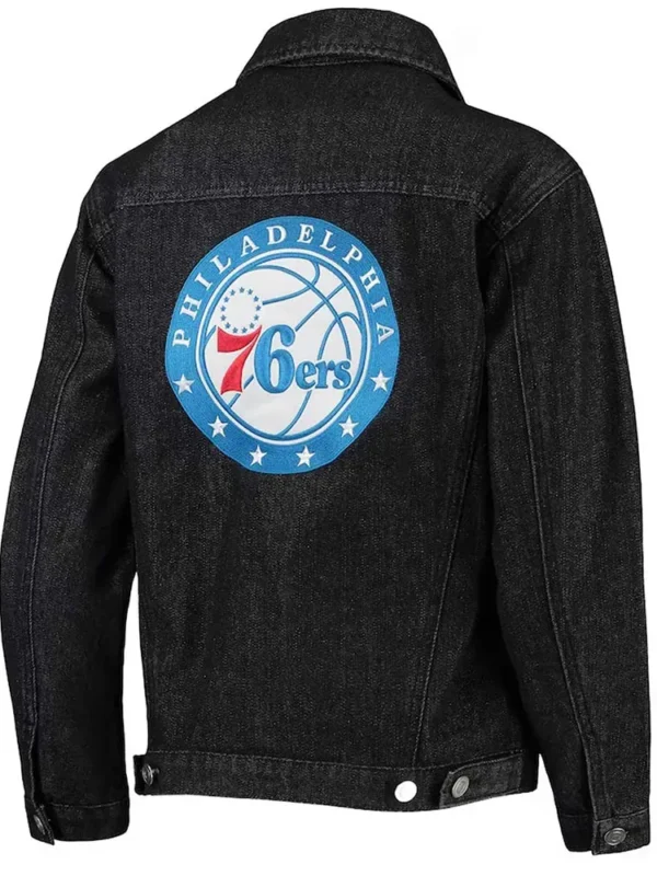 Philadelphia 76ers Patch Black Denim Button-Up Jacket