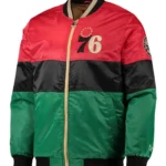 Philadelphia 76ers Red/Black/Green Satin Full-Zip Jacket