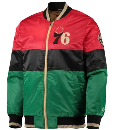 Philadelphia 76ers Red/Black/Green Satin Full-Zip Jacket