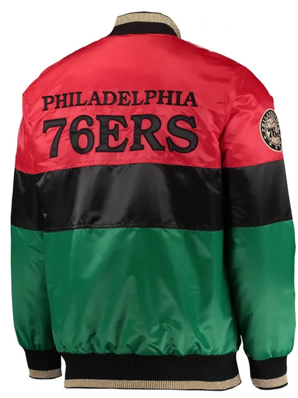 Philadelphia 76ers Red/Black/Green Satin Full-Zip Jacket