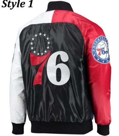 Philadelphia 76ers Red and Royal Blue Varsity Satin Jacket