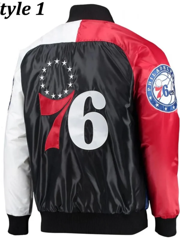 Philadelphia 76ers Red and Royal Blue Varsity Satin Jacket