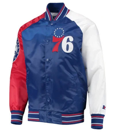 Philadelphia 76ers Reliever Royal/Red Varsity Satin Jacket