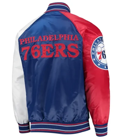 Philadelphia 76ers Reliever Royal/Red Varsity Satin Jacket