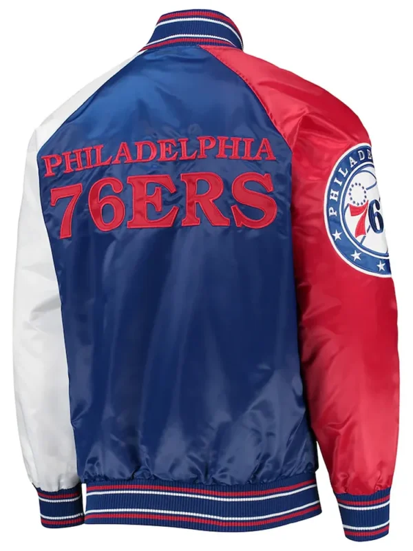 Philadelphia 76ers Reliever Royal/Red Varsity Satin Jacket