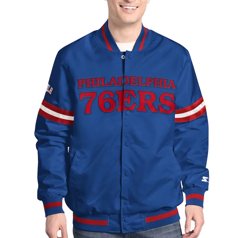 Philadelphia 76ers Scout Varsity Satin Jacket Philadelphia 76ers Scout Varsity Satin Jacket