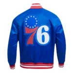 Philadelphia 76ers Script Tail Royal Satin Jacket