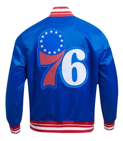 Philadelphia 76ers Script Tail Royal Satin Jacket