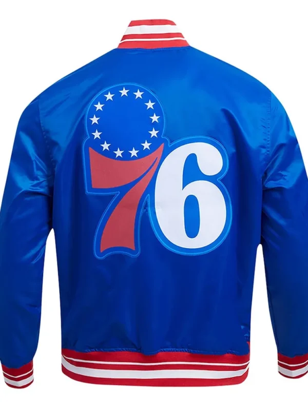 Philadelphia 76ers Script Tail Royal Satin Jacket
