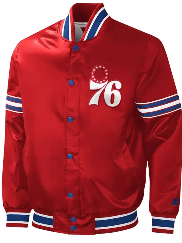 Philadelphia 76ers Slider Red Varsity Satin Jacket
