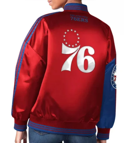 Philadelphia 76ers Split Colorblock Blue and Red Satin Jacket